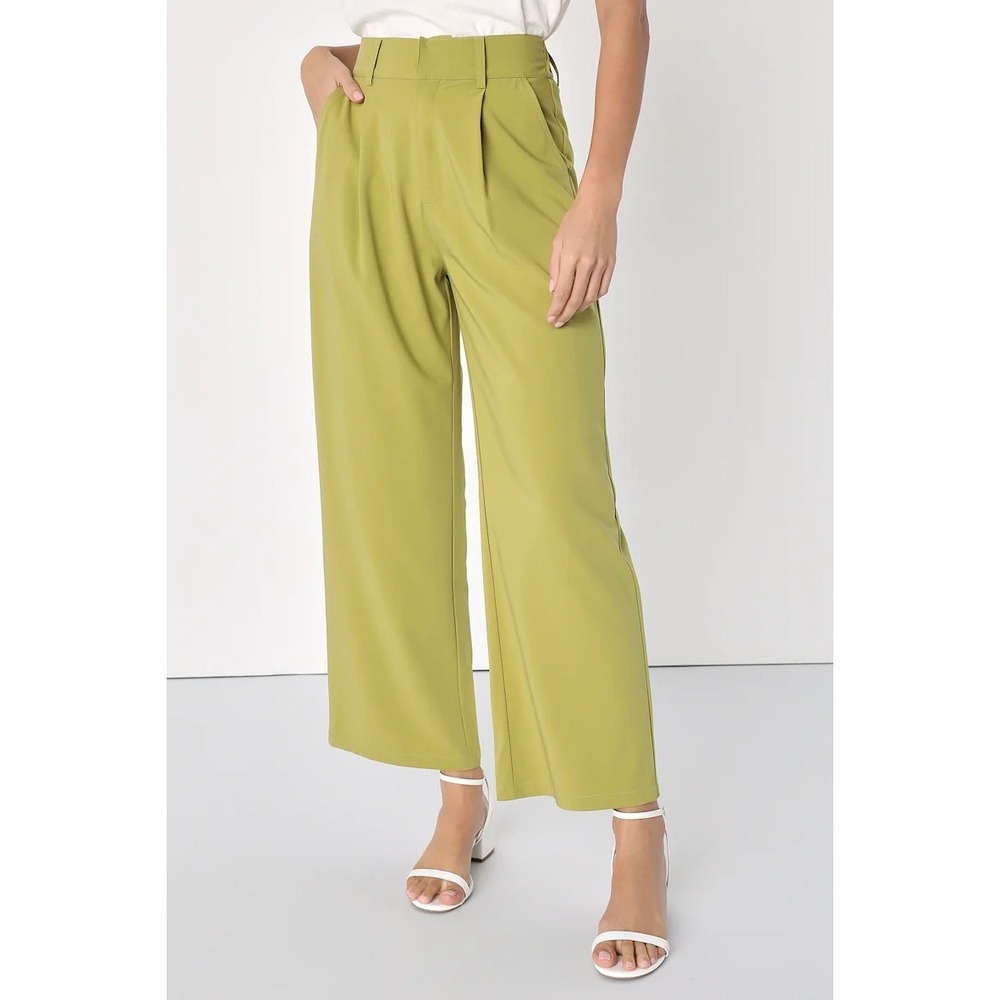 Lulus Green Posh Mindset High Waisted Wide Leg Trouser Dress Pants Size XS